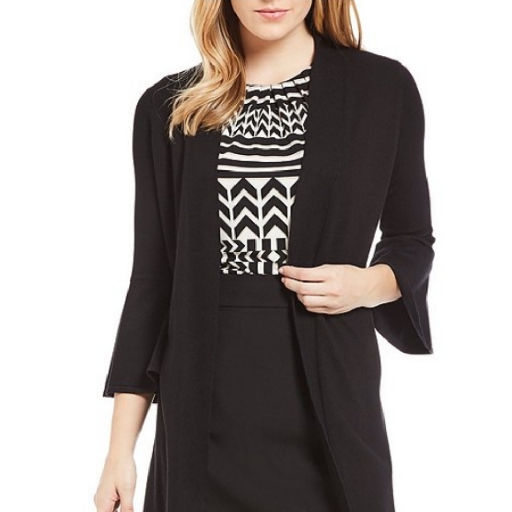 Calvin Klein Black Cardigan Crochet Bell Sleeve XL